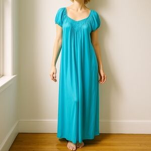 Vintage 90s Y2K Deadstock Lorraine Blue Lace Maxi Sheer Nightgown NEW Small